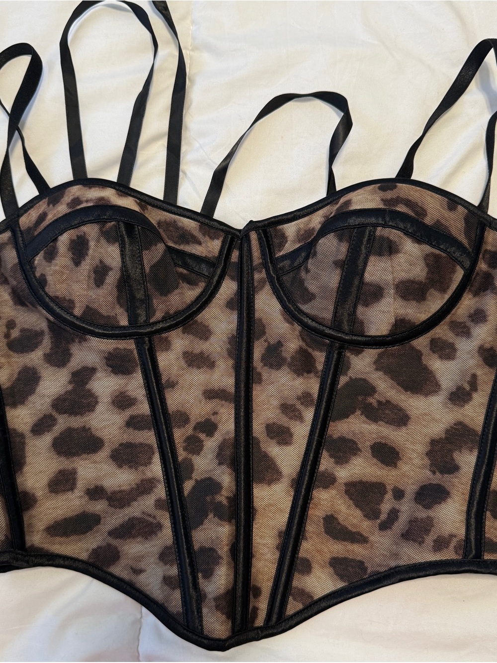 Leopard Mesh Bustier Corset Top - Brown/Black